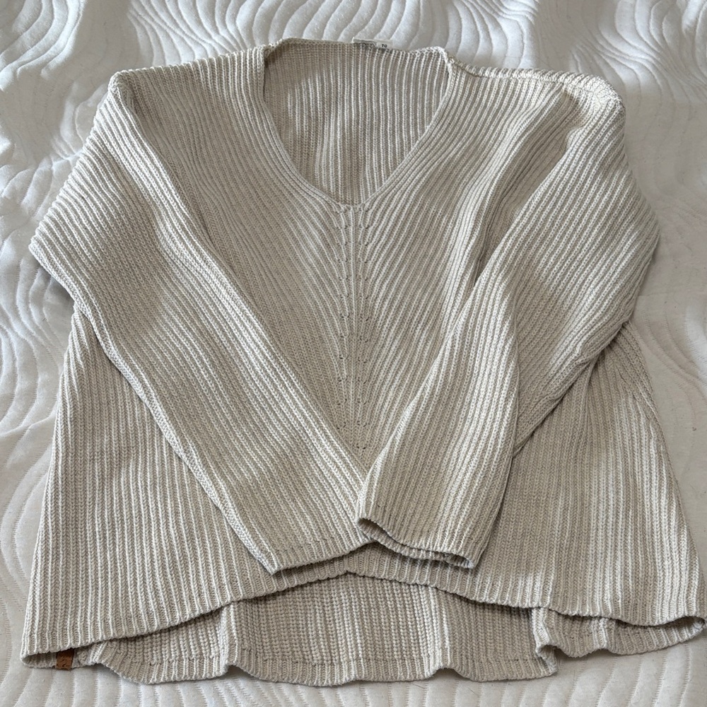 tentree Cream V-Neck Sweater
